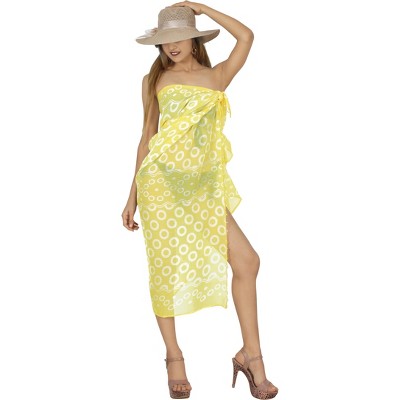 LA LEELA Women's Beachwear Summer Bikini Wraps Beach Wrap Swimwear Sarong Swim Cover Up Swimsuit Pareo Coverups for Women One Size Yellow,Polka Dots