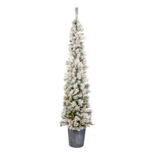 National Tree Company Pre-Lit Pencil Snowy Methow Hinged Artificial Christmas Entrance Tree Warm White LED Lights - 1 of 3