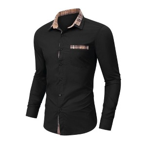 Coolmee Men's Long Sleeve Shirt Plaid Collar Casual Button Down Shirts - 1 of 4