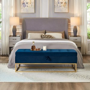 58" Contemporary Velvet Storage Ottoman Bench with Tufted Seat and Hidden Compartment for Bedroom or Entryway -3irtyhousy - 1 of 4