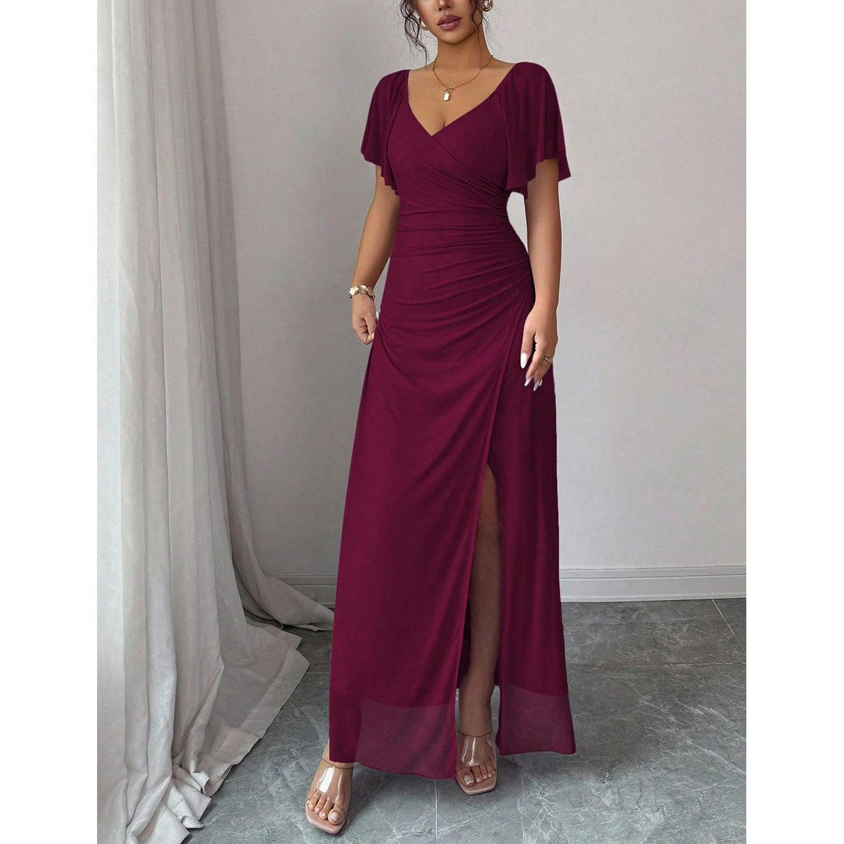 Женские платья YesFashion Women’s Maxi Dress Deep V Neck Bodycon Casual Summer Party Long Dresses,M,Wine Red — фото 4