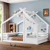 TopComfy Beds Full House Floor Bed with Window and a Small Shelf Solid Wood Floor Bed with House shaped Roof for Bedroom, White, 78.3"*56.4"*53.9" - 2 of 4