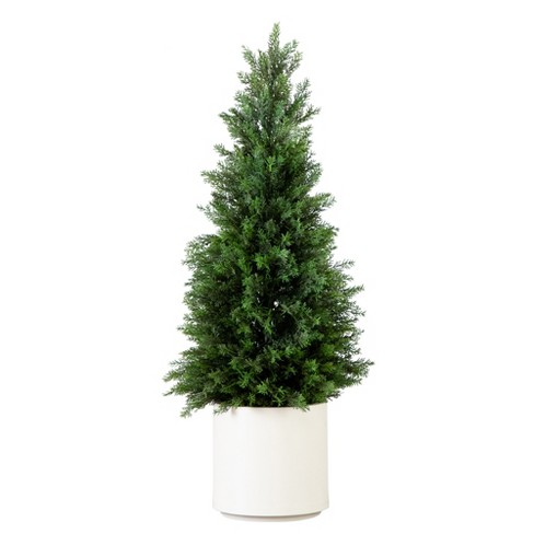 Nearly Natural 3-ft Artificial Cedar Tree in White Planter UV Resistant (Indoor/Outdoor) - image 1 of 4