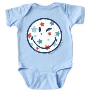The Juniper Shop SmileyWorld Patriotic Star Wink Baby Short Sleeve Bodysuit - 12M - Light Blue - 1 of 4