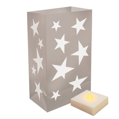 6ct LumaBase Silver Stars LED Battery Operated Luminaria Kit with Timer