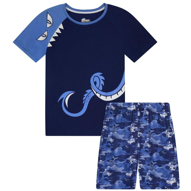 Sleep On It Boys Monster Chomp 2-Piece Pajama Sleep Shorts Set - Navy, S(6/7), 1 of 7