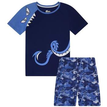 Sleep On It Boys Monster Chomp 2-Piece Pajama Sleep Shorts Set - Navy, S(6/7)