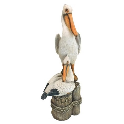 Coastal Pelican Pair on Faux Wood Pilings Statue