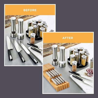 Natural Bamboo In-Drawer Knife Block Organizer for 16 Knives