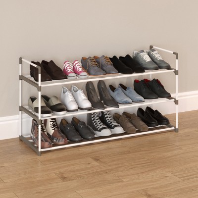 White and Gray 3-Tier Plastic Shoe Rack Organizer