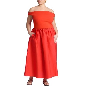 ELOQUII Women's Plus Size Boat Neck Mixed Fabric Dress - 1 of 4