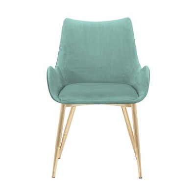 Teal High-Back Upholstered Arm Chair with Gold Metal Legs