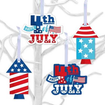 Big Dot of Happiness Firecracker 4th of July - Red, White and Royal Blue Decorations - Tree Ornaments - Set of 12