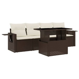 vidaXL 5 Piece Patio Sofa Set with Cushions Brown and Cream Poly Rattan - without storage - 1 of 4