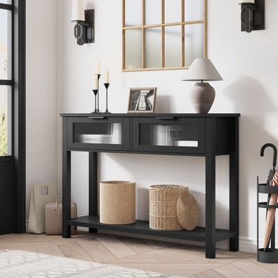 Nasitip 43''Entryway Table, Wood Console Table with 2 Glass Drawers, 2 Tier Sofa Table with Storage for Living Room,Entryway