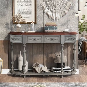 PAGED Classic Retro Console Table with 4 Drawers & Shelf, 52" Modern Curved Entryway Sofa Table with Roman Legs, Entryway Table for Hallway - 1 of 4