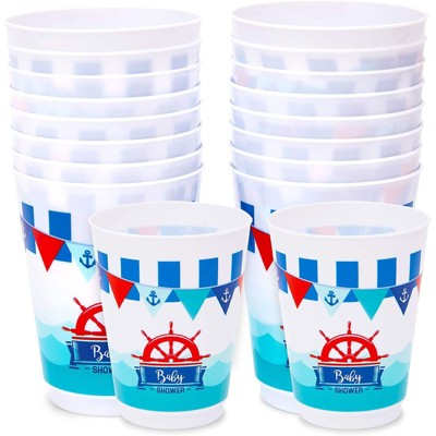 Sparkle and Bash 16 Pack Nautical Plastic Cups for Baby Shower (16 Oz)