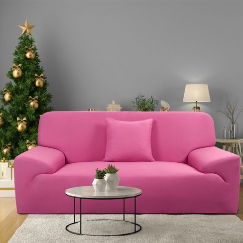 1pc Pink Sofa Seat Cushion Cover, Simple Embossed Design Sofa Cushion Cover  For Household