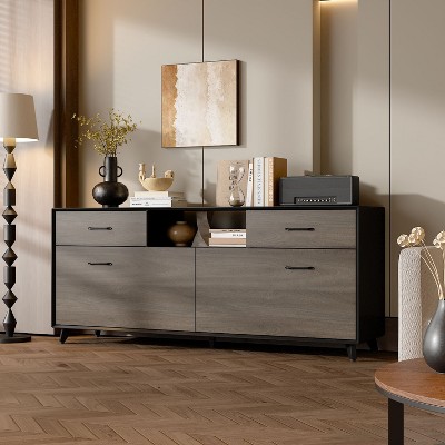 Famapy 2 Door TV Stands Flip Door Design Gray Modern Style Living Room Side Table