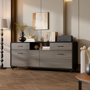 Famapy 2 Door TV Stands Flip Door Design Gray Modern Style Living Room Side Table - 1 of 4