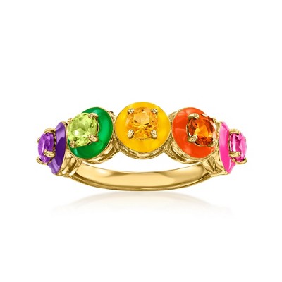 Ross-Simons 0.80 ct. t.w. Multi-Gemstone and Multicolored Enamel Ring in 18kt Gold Over Sterling