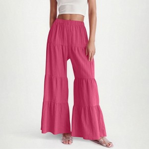 Clotth Womens Flowy Boho Pants - Elastic High Waist Ruffle Hem Wide Leg Beach Loose Palazzo Pants, Summer Baggy Tiered Flared Trousers - 1 of 4