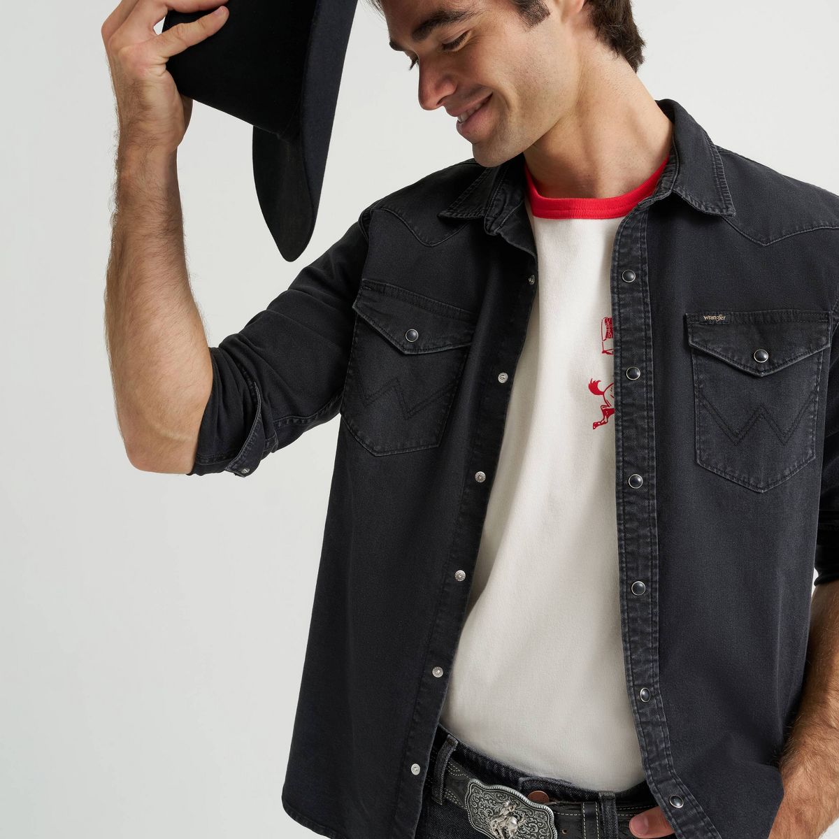Wrangler Men's Blackout Iconic Long Sleeve Denim Shirt - Black - thumbnail 5