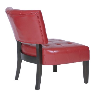 Ivory Faux Leather Tufted Slipper Chair with Wood Legs
