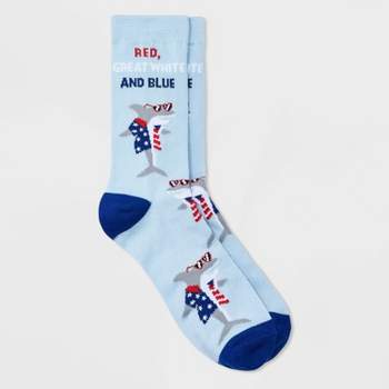 Women's 'Red, Great White, & Blue' Shark Crew Socks - Blue 4-10