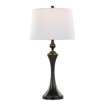 Set of 2 Oil-Rubbed Bronze Table Lamps with Off-White Linen Shades and USB Ports
