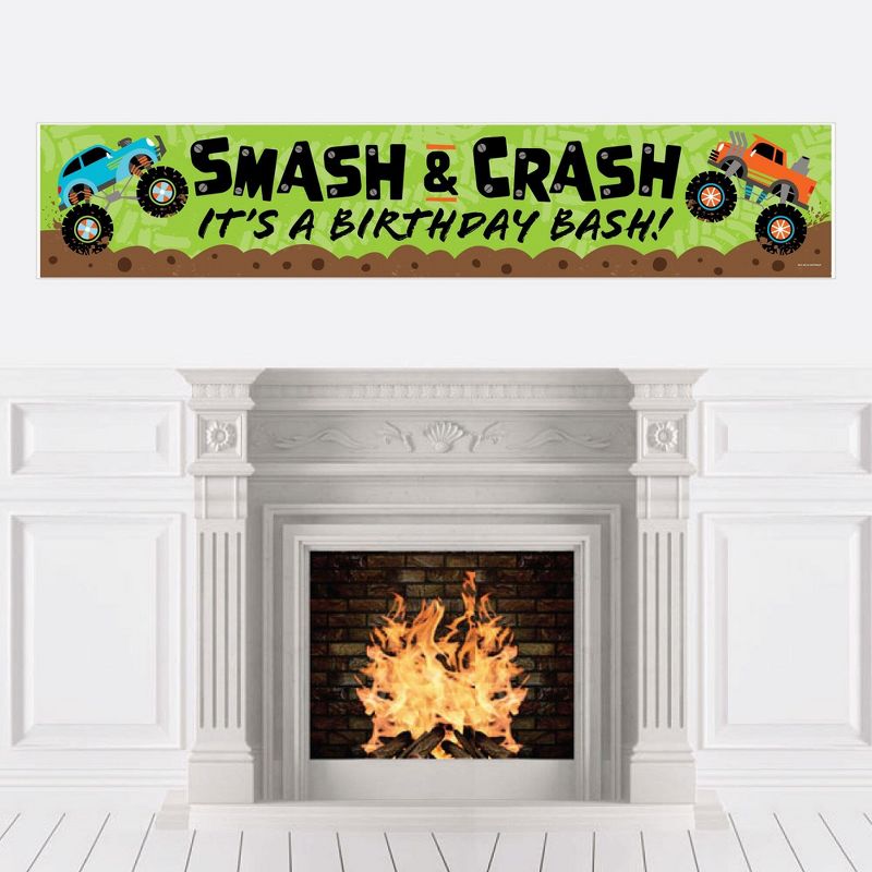 Big Dot of Happiness Smash and Crash - Monster Truck - Happy Birthday Boy Decorations Party Banner, 1 of 8