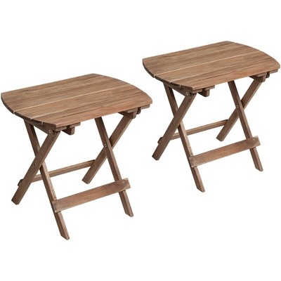 Teal Island Designs Rustic Outdoor Wood Slat Folding Accent Side End Tables Set of 2 20" x 14" Natural for Spaces Patio House Home
