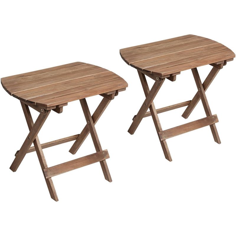 Teal Island Designs Rustic Outdoor Wood Slat Folding Accent Side End Tables 20" x 14" Set of 2 Natural for Spaces Patio House Home, 1 of 8