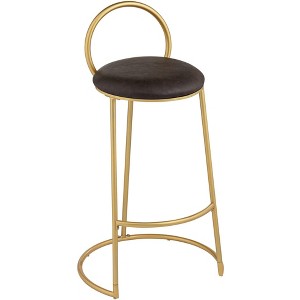 55 Downing Street Claire Gold Metal Bar Stool 30 1/2" High Modern Brown Faux Leather Cushion with Low Backrest Footrest for Kitchen Counter Height - 1 of 4