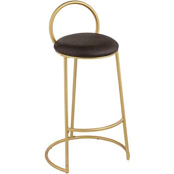 55 Downing Street Claire Gold Metal Bar Stool 30 1/2" High Modern Brown Faux Leather Cushion with Low Backrest Footrest for Kitchen Counter Height