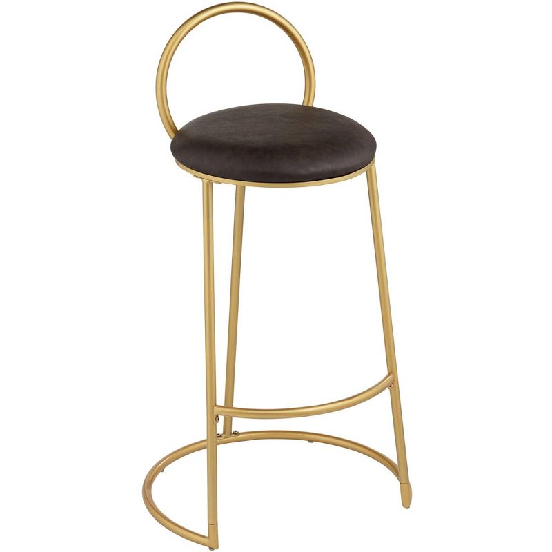 55 Downing Street Claire Gold Metal Bar Stool 30 1/2" High Modern Brown Faux Leather Cushion with Low Backrest Footrest for Kitchen Counter Height, 1 of 10