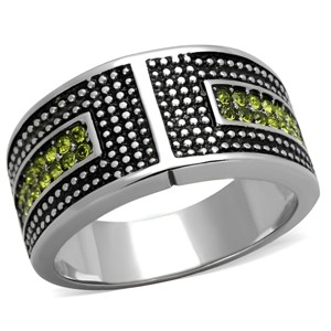 Slickblue Women’s Fashion Ring, Wide Band, Silver with Black Enamel and Green Synthetic Crystals, Size 5-10 - 1 of 4