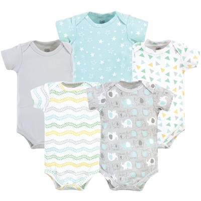 Luvable Friends Cotton Bodysuits 5pk, Basic Elephant, 3-6 Months
