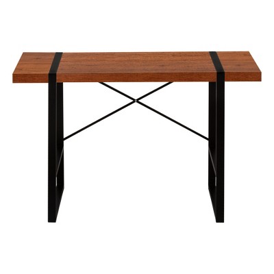 Vynxaria Modern 48" Brown Computer Desk with Black Metal Frame Sleek Design for Home Office Laptop Work