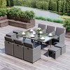 Outsunny 11 PCS Patio Dining Set Outdoor Rattan Wicker Furniture Set with Space Saving Chairs, Glass Top Table and Cushion - 2 of 4
