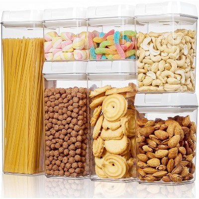 Airtight Food Storage Containers, 7 Pieces BPA Free Plastic Cereal Organizer Canisters with Easy Lock Lids, for Kitchen Pantry Organization, 24 Labels