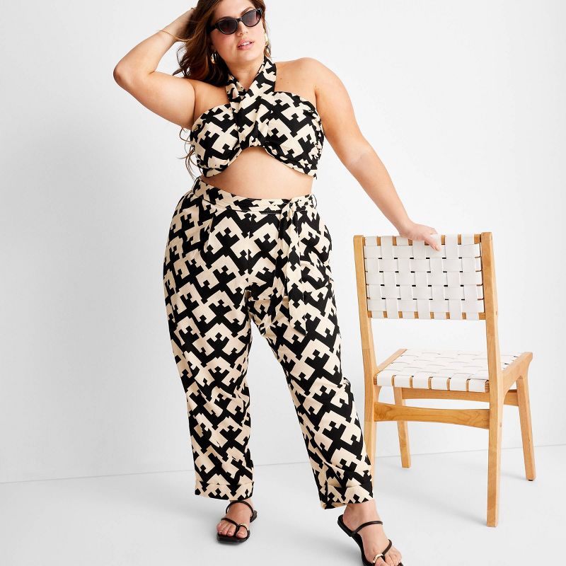 Women's Geo Print High-Waisted Tie-Front Trousers - Future Collective™ with Jenny K. Lopez Black/Cream, 3 of 4