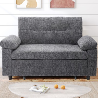 Vipbear 3-in-1 Convertible Sofa Bed,Pull Out Sleeper Sofa & Adjustable Backrest,Chenile Loveseat with Side Pocket for Living Room Tool-Free Assembly