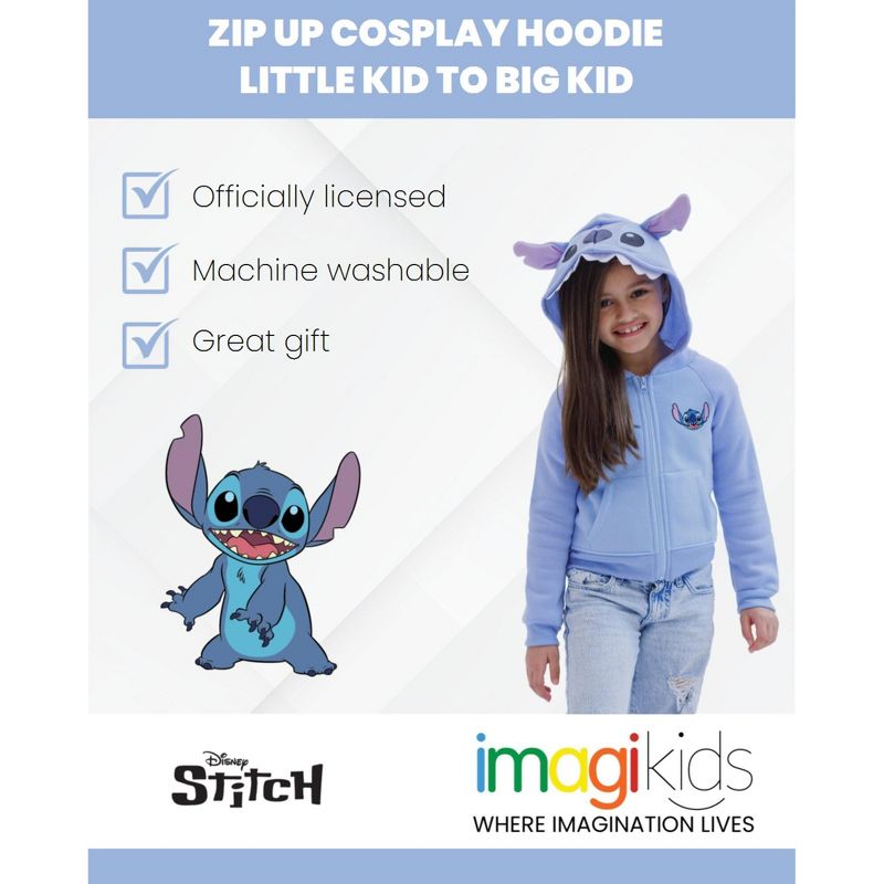 Disney Lilo & Stitch Girls French Terry Zip Up Cosplay Hoodie Little Kid to Big Kid, 2 of 6