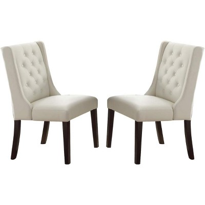 Vynxaria Modern Faux Leather White Tufted Set of 2 Chairs Dining Seat Chair