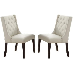 Vynxaria Modern Faux Leather White Tufted Set of 2 Chairs Dining Seat Chair - 1 of 4
