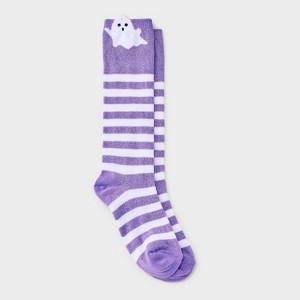 Kids' 2pk Sparkle Ghost and Striped Halloween Knee High Socks - Cat & Jack™ - 1 of 3