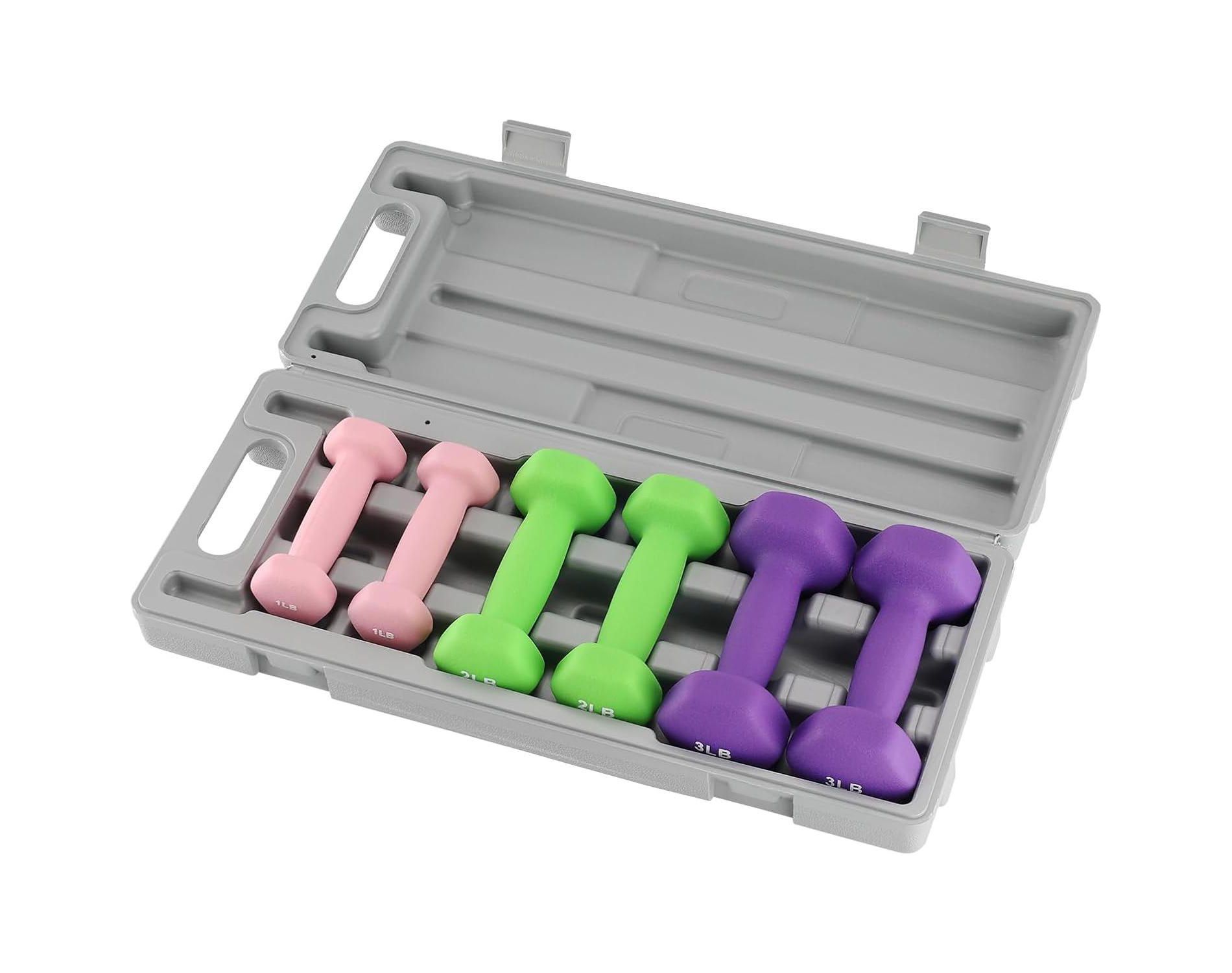 Acekool Neoprene Dumbbell Set for Women & Men, Hand Weights with Hex Shape & Carry Case, Home Gym, Anti-Slip Grip, 1/2/3LB Pairs