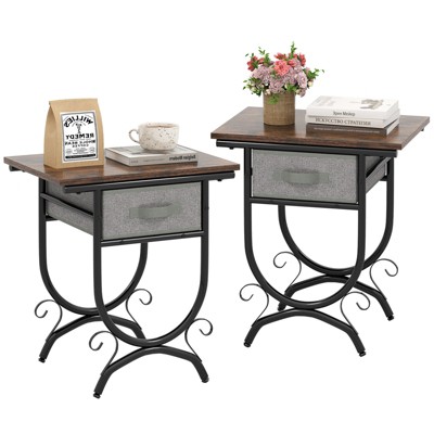 Tangkula Nightstand with Fabric Drawer Industrial 2-Tier Bedside Table with Storage
