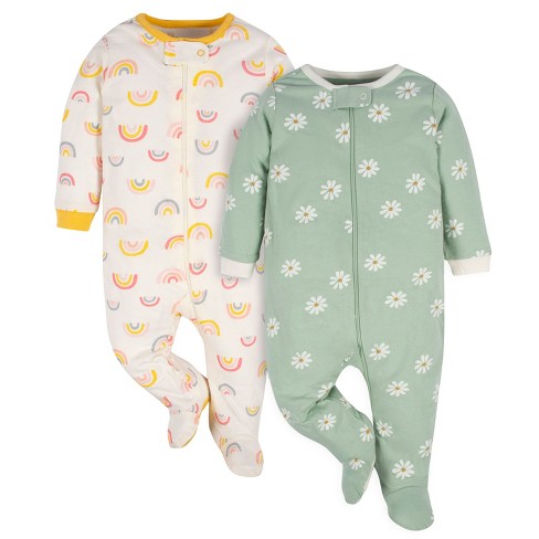 Gerber Baby Girls' 2-Pack Footed Pajamas